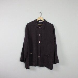 Bryn Walker Button Front Tencel Shirt Women L Purple Blouse Casual Lagenlook 400